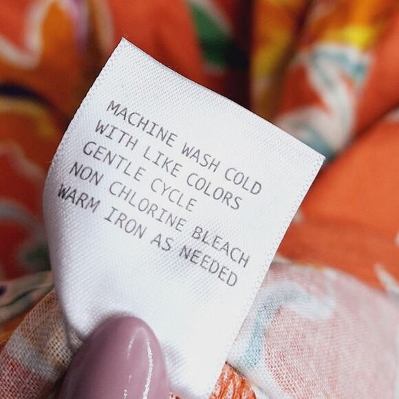 Rachel Rachel Roy Linen Floral Top 2X Popover Tiger Lily Flutter Sleeve V-neck - Picture 7 of 9